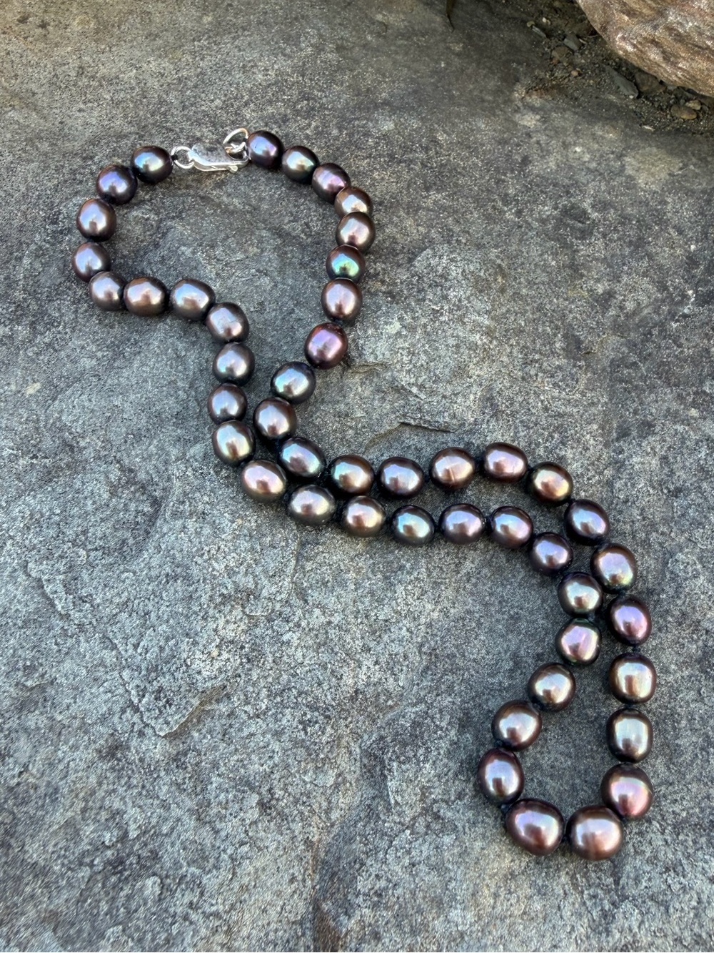 Vintage Peacock Black Pearl Sterling Necklace
